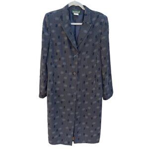 Harve Benard EUC Women's Long Blazer Coat Grey Polka Dot Lined 2 Button Size 14